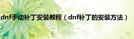 dnf手动补丁安装教程（dnf补丁的安装方法）