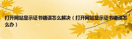 打开网站显示证书错误怎么解决（打开网站显示证书错误怎么办）