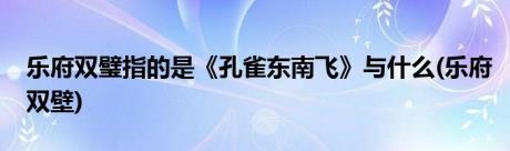 乐府双璧指的是《孔雀东南飞》与什么(乐府双壁)