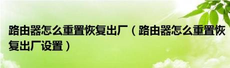 路由器怎么重置恢复出厂（路由器怎么重置恢复出厂设置）