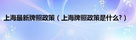 上海最新牌照政策（上海牌照政策是什么?）