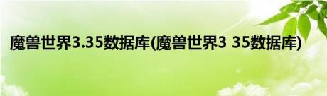 魔兽世界3.35数据库(魔兽世界3 35数据库)