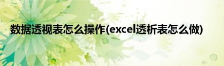 数据透视表怎么操作(excel透析表怎么做)