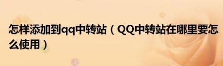 怎样添加到qq中转站（QQ中转站在哪里要怎么使用）