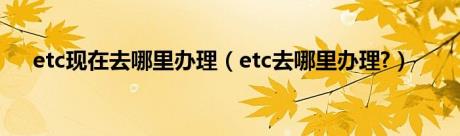 etc现在去哪里办理（etc去哪里办理?）