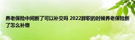 养老保险中间断了可以补交吗 2022辞职的时候养老保险断了怎么补缴 