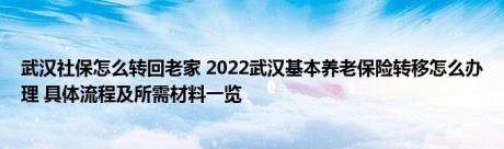 武汉社保怎么转回老家 2022武汉基本养老保险转移怎么办理 具体流程及所需材料一览 