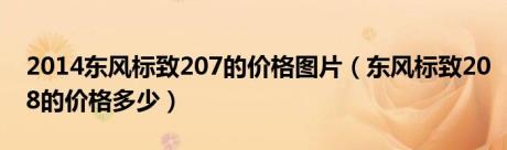 2014东风标致207的价格图片（东风标致208的价格多少）