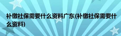 补缴社保需要什么资料广东(补缴社保需要什么资料)