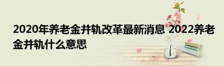 2020年养老金并轨改革最新消息 2022养老金并轨什么意思 