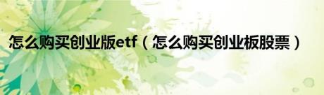 怎么购买创业版etf（怎么购买创业板股票）