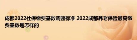 成都2022社保缴费基数调整标准 2022成都养老保险最高缴费基数是怎样的 