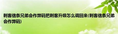 刺客信条兄弟会作弊码把刺客升级怎么调回来(刺客信条兄弟会作弊码)