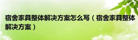 宿舍家具整体解决方案怎么写（宿舍家具整体解决方案）