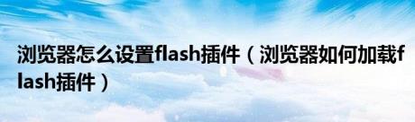 浏览器怎么设置flash插件（浏览器如何加载flash插件）