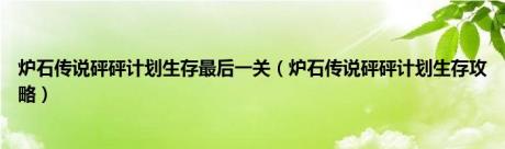 炉石传说砰砰计划生存最后一关（炉石传说砰砰计划生存攻略）