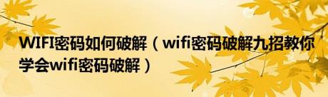 WIFI密码如何破解（wifi密码破解九招教你学会wifi密码破解）