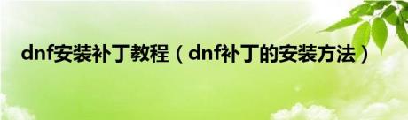 dnf安装补丁教程（dnf补丁的安装方法）