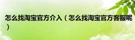 怎么找淘宝官方介入（怎么找淘宝官方客服呢）