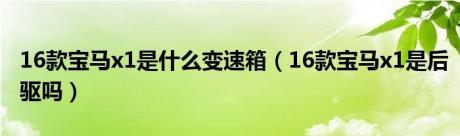 16款宝马x1是什么变速箱（16款宝马x1是后驱吗）