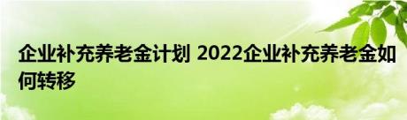 企业补充养老金计划 2022企业补充养老金如何转移 