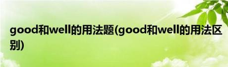 good和well的用法题(good和well的用法区别)