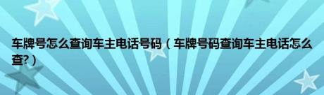 车牌号怎么查询车主电话号码（车牌号码查询车主电话怎么查?）