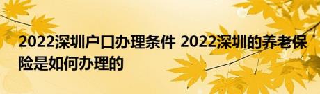 2022深圳户口办理条件 2022深圳的养老保险是如何办理的 