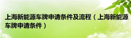 上海新能源车牌申请条件及流程（上海新能源车牌申请条件）