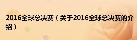 2016全球总决赛（关于2016全球总决赛的介绍）