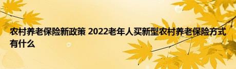 农村养老保险新政策 2022老年人买新型农村养老保险方式有什么 