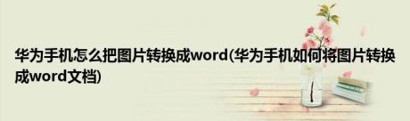 华为手机怎么把图片转换成word(华为手机如何将图片转换成word文档)