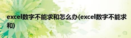 excel数字不能求和怎么办(excel数字不能求和)