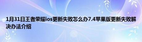 1月31日王者荣耀ios更新失败怎么办7.4苹果版更新失败解决办法介绍