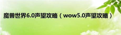 魔兽世界6.0声望攻略（wow5.0声望攻略）