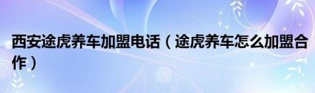 西安途虎养车加盟电话（途虎养车怎么加盟合作）