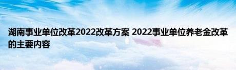 湖南事业单位改革2022改革方案 2022事业单位养老金改革的主要内容 