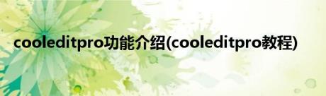 cooleditpro功能介绍(cooleditpro教程)