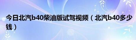 今日北汽b40柴油版试驾视频（北汽b40多少钱）