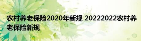 农村养老保险2020年新规 20222022农村养老保险新规 