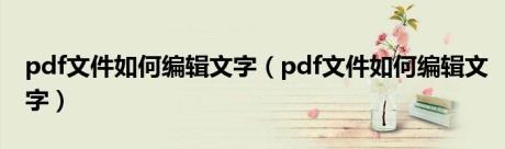 pdf文件如何编辑文字（pdf文件如何编辑文字）