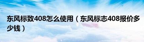 东风标致408怎么使用（东风标志408报价多少钱）