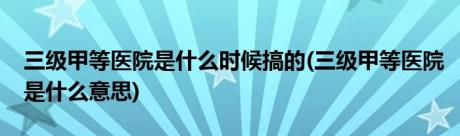 三级甲等医院是什么时候搞的(三级甲等医院是什么意思)