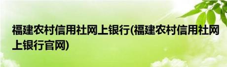 福建农村信用社网上银行(福建农村信用社网上银行官网)