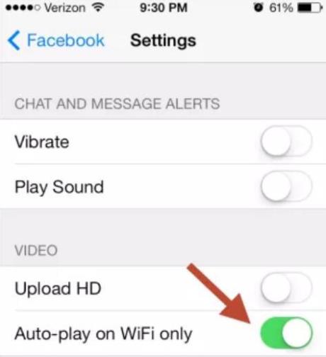 禁止通过蜂窝网络自动播放Facebook移动视频