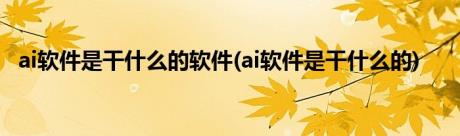 ai软件是干什么的软件(ai软件是干什么的)