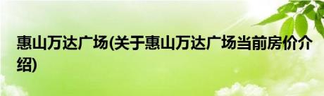 惠山万达广场(关于惠山万达广场当前房价介绍)