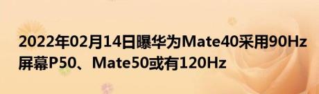 2022年02月14日曝华为Mate40采用90Hz屏幕P50、Mate50或有120Hz