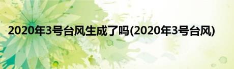 2020年3号台风生成了吗(2020年3号台风)