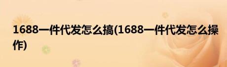 1688一件代发怎么搞(1688一件代发怎么操作)